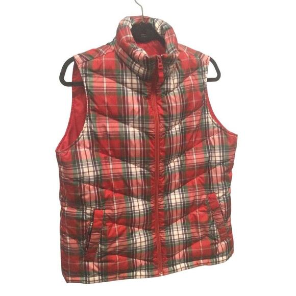 Lands’ End Womens Down Filled Vest Size M Red Plaid Preppy English Countryside - Picture 1 of 8